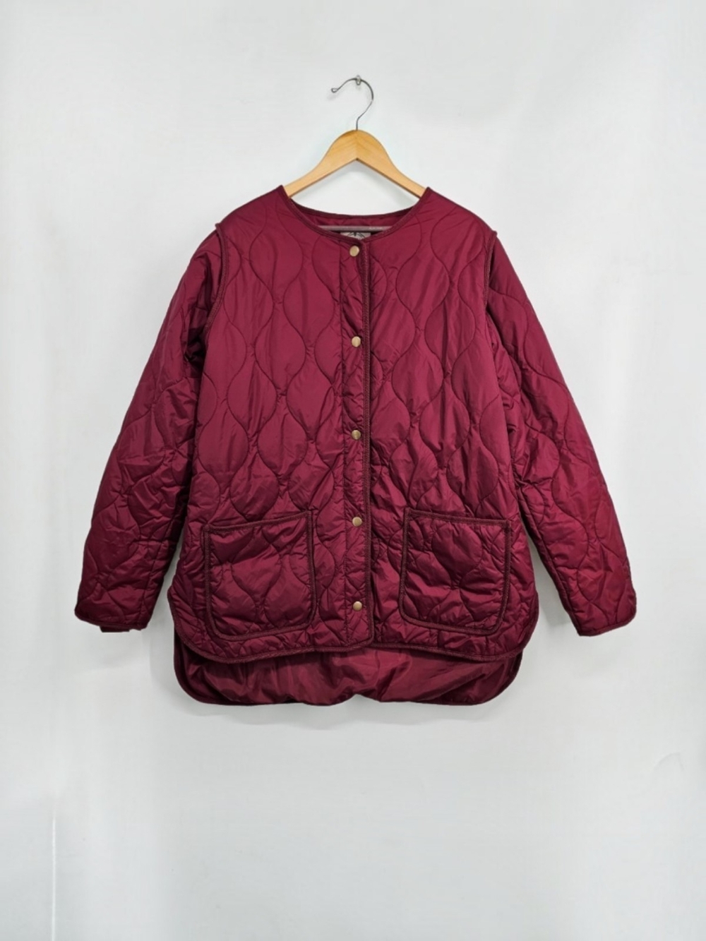 St John's Bay XL Burgundy Quilted Liner Jacket Longline Snap Front Coat
